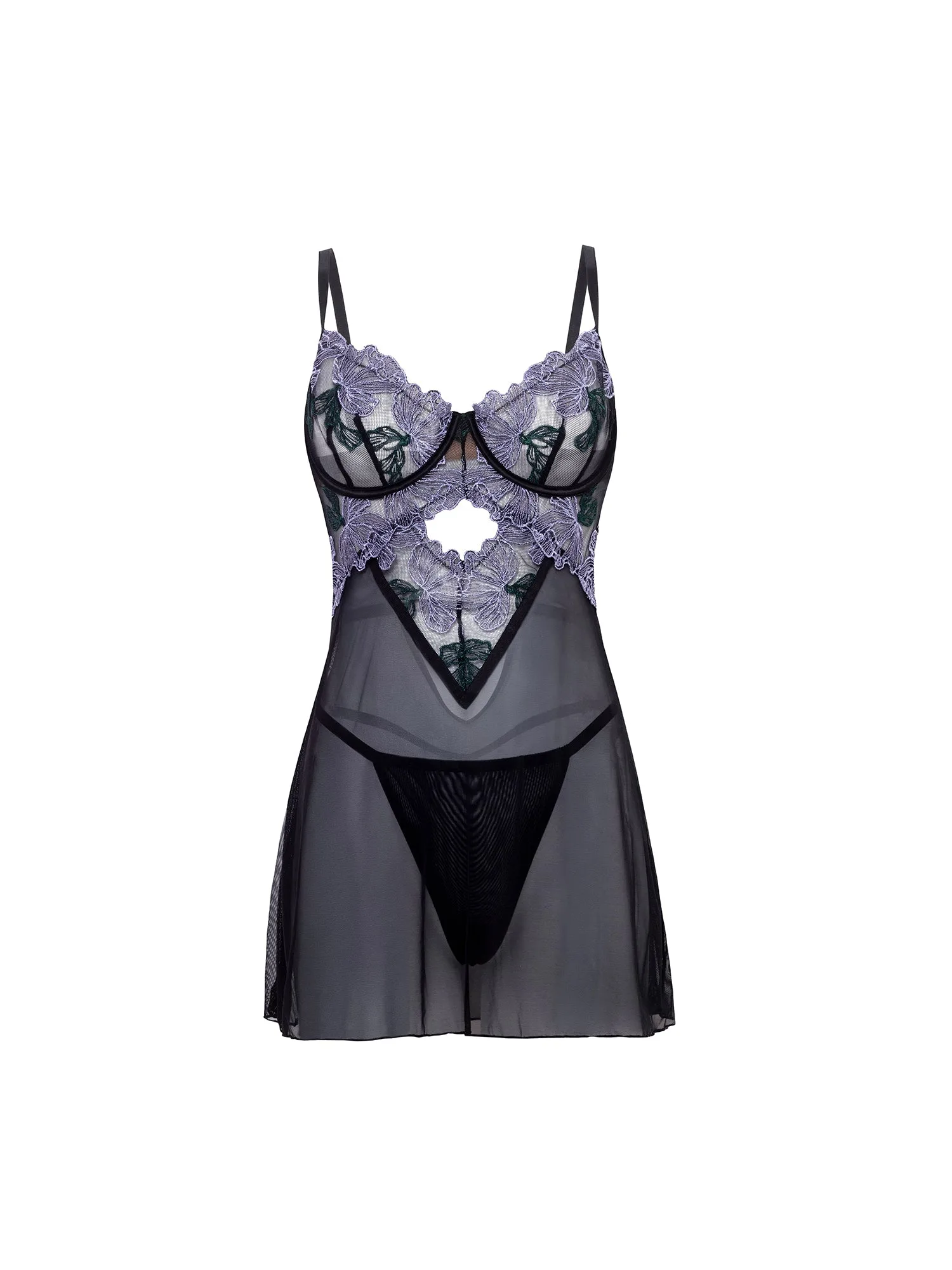 Curvy Jenna Sheer Embroidered Babydoll Set