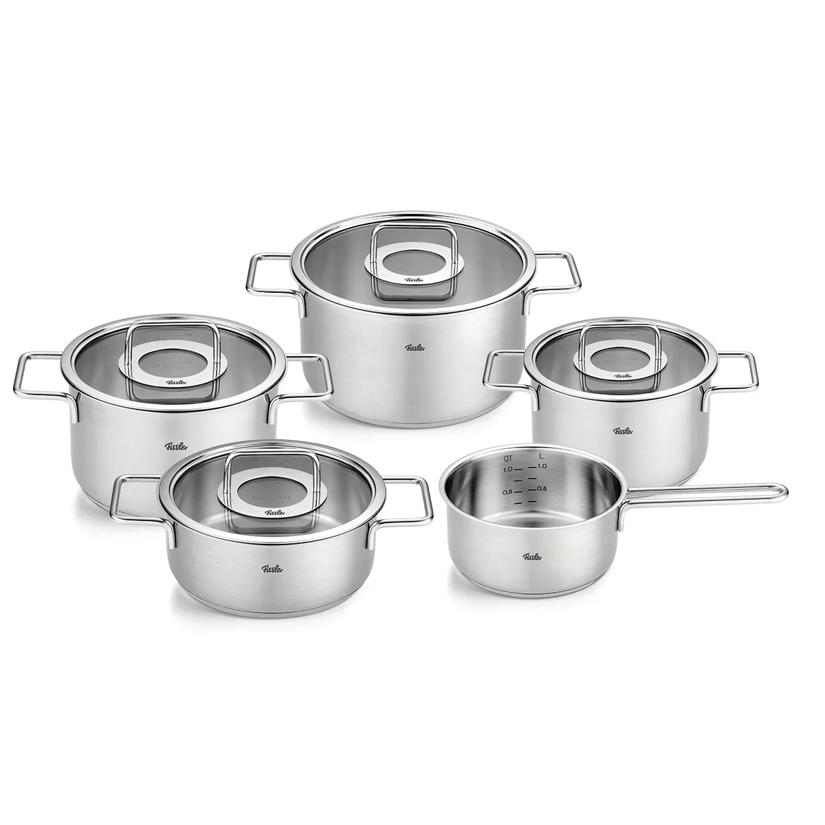 Pure Collection Stainless Steel 9-piece set with glass lids