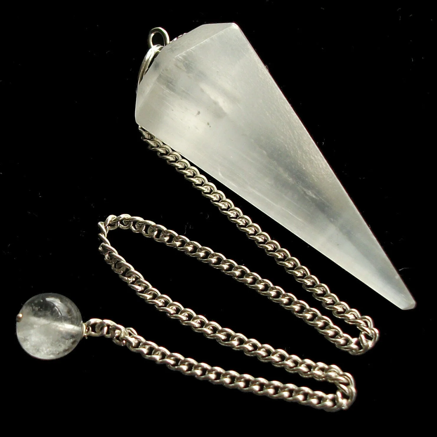 Selenite (Satin-Spar) Faceted Gemstone Dowsing Pendulum