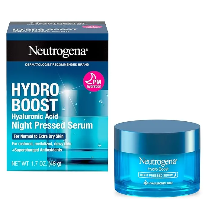 Neutrogena Hydro Boost Night Pressed Serum - with Hyaluronic Acid & Antioxidants, Hydrating Face Moisturizer that Restores & Revitalizes Skin Overnight, for Normal to Extra Dry Skin, 1.7 oz