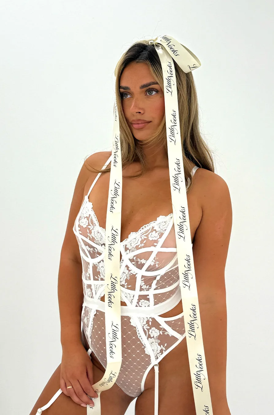 Evangeline Lace Garter Bodysuit | White