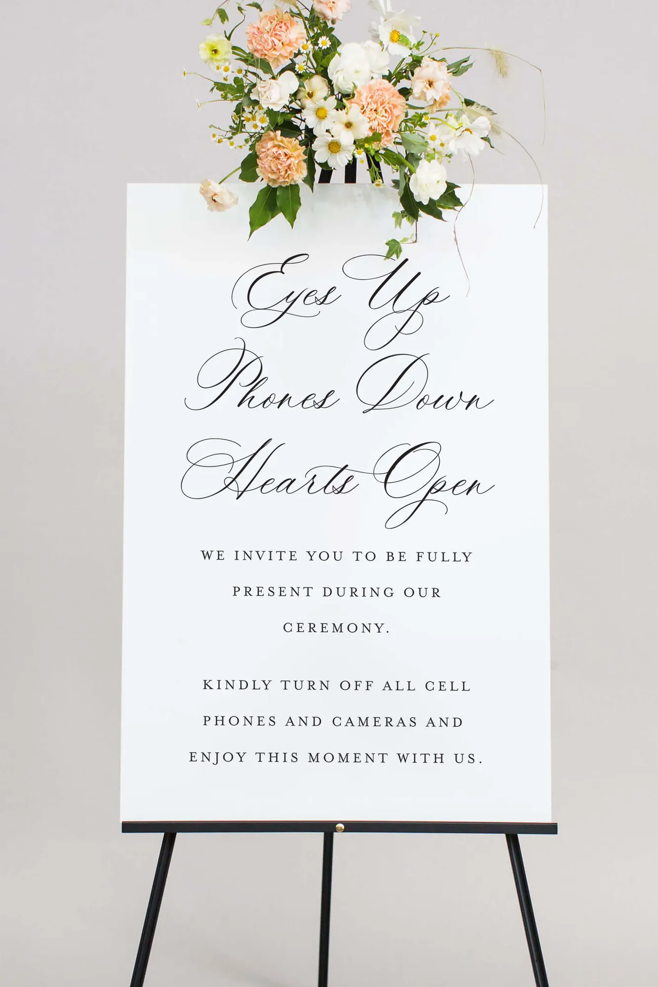 Acrylic Eyes Up Phones Down Hearts Open Sign | The Caitlyn