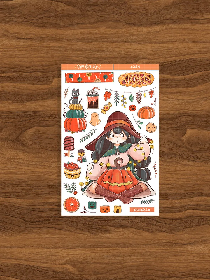 Herfst Hobonichi spread met betoverde pompoenstickers