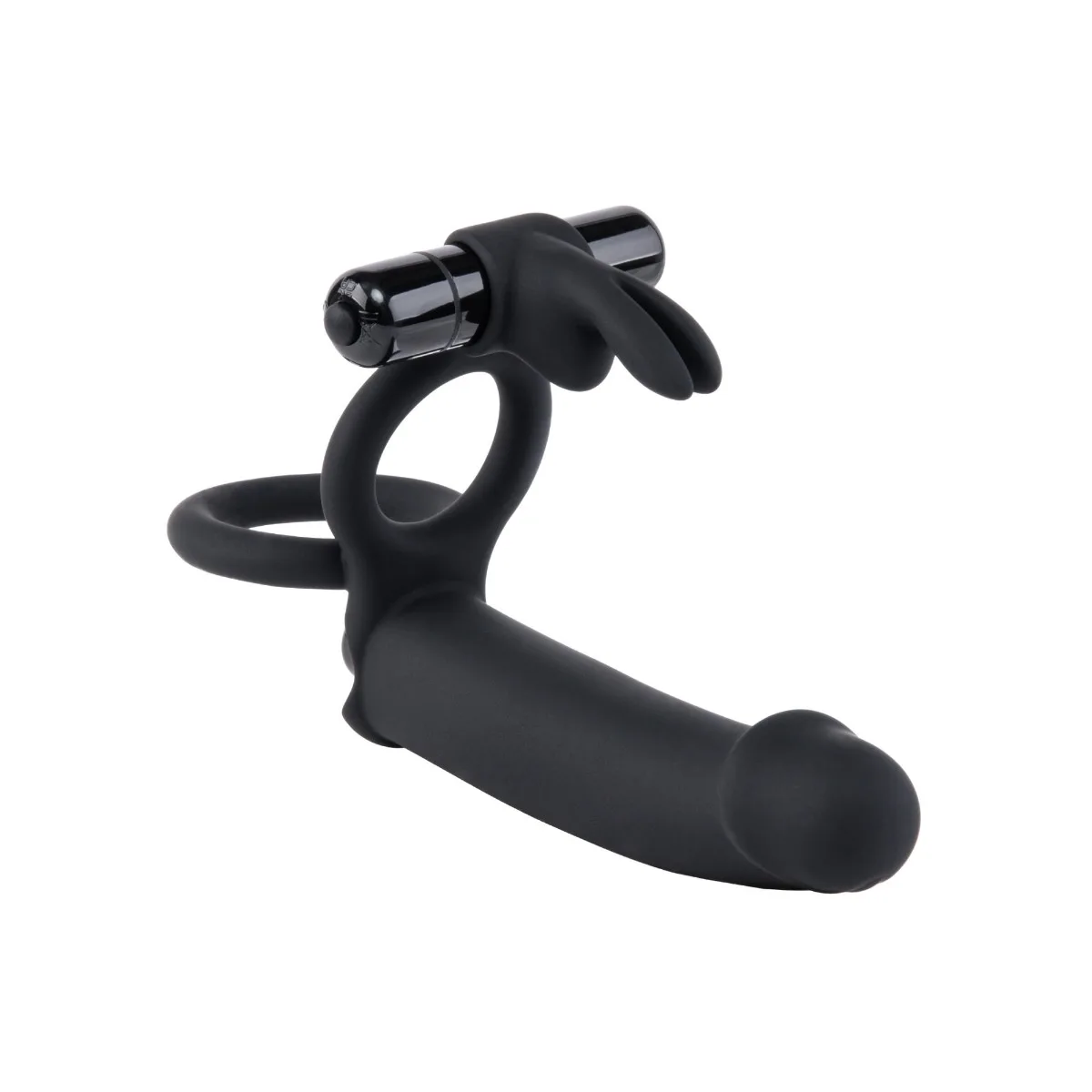 6 Inch realistic vibrating rabbit double penetration strap-on cock ring