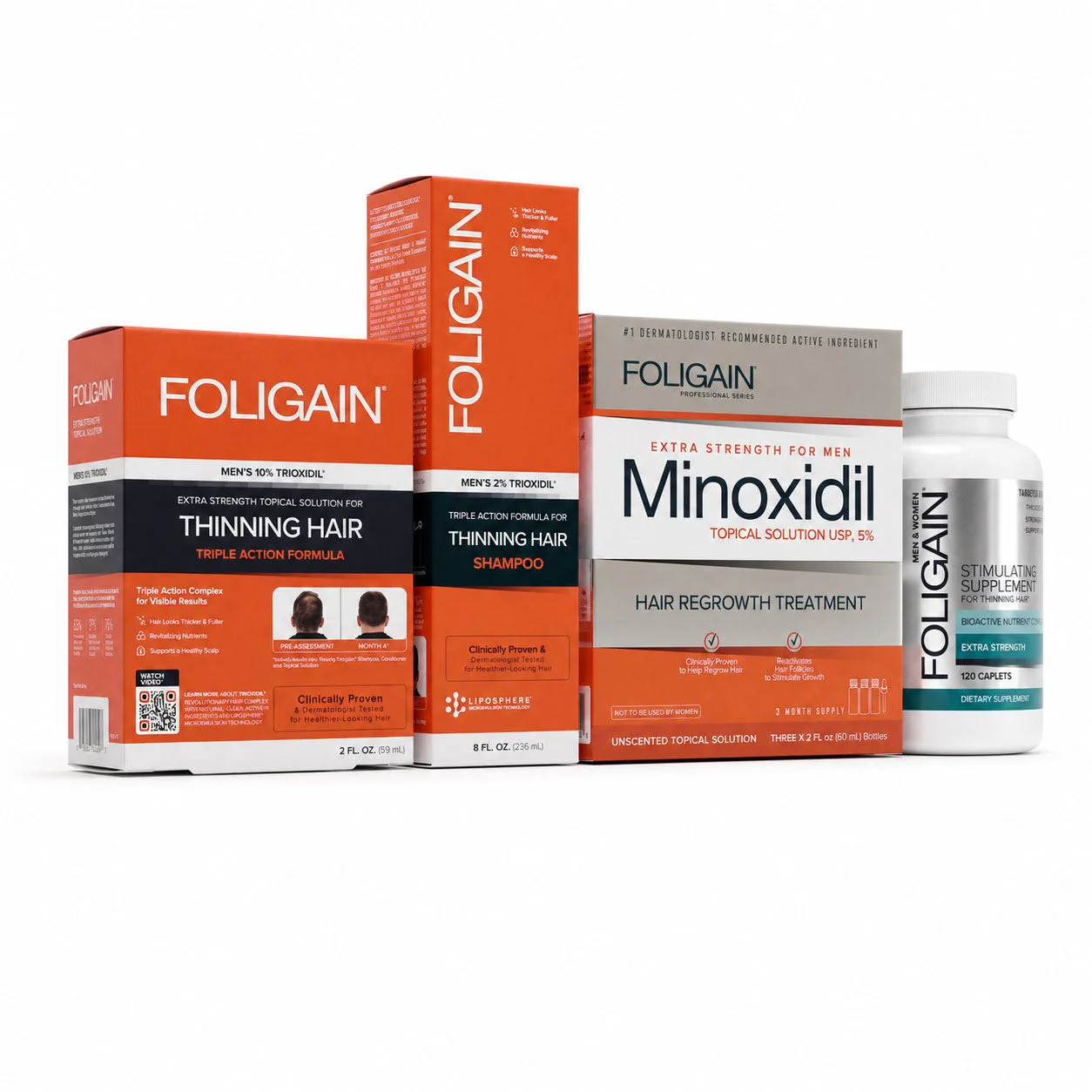 FOLIGAIN® ชุดฟื้นฟูผมสำหรับผู้ชาย กับ TRIOXIDIL® 10% และ Minoxidil 5%