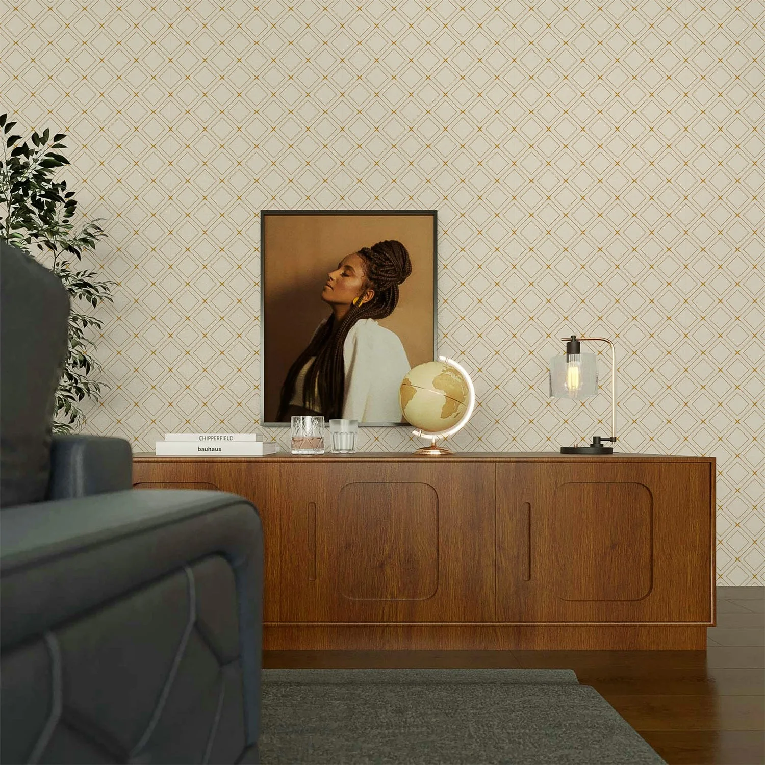 Neutral Geometric Tile Pattern Wallpaper