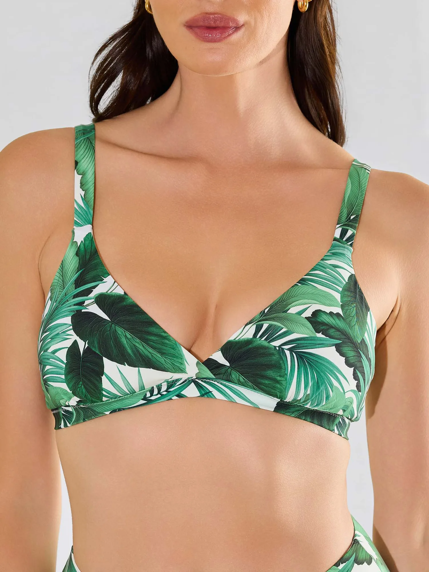 Swim Triangle Bralette Top Stay Floral Palm Tree Green Sale