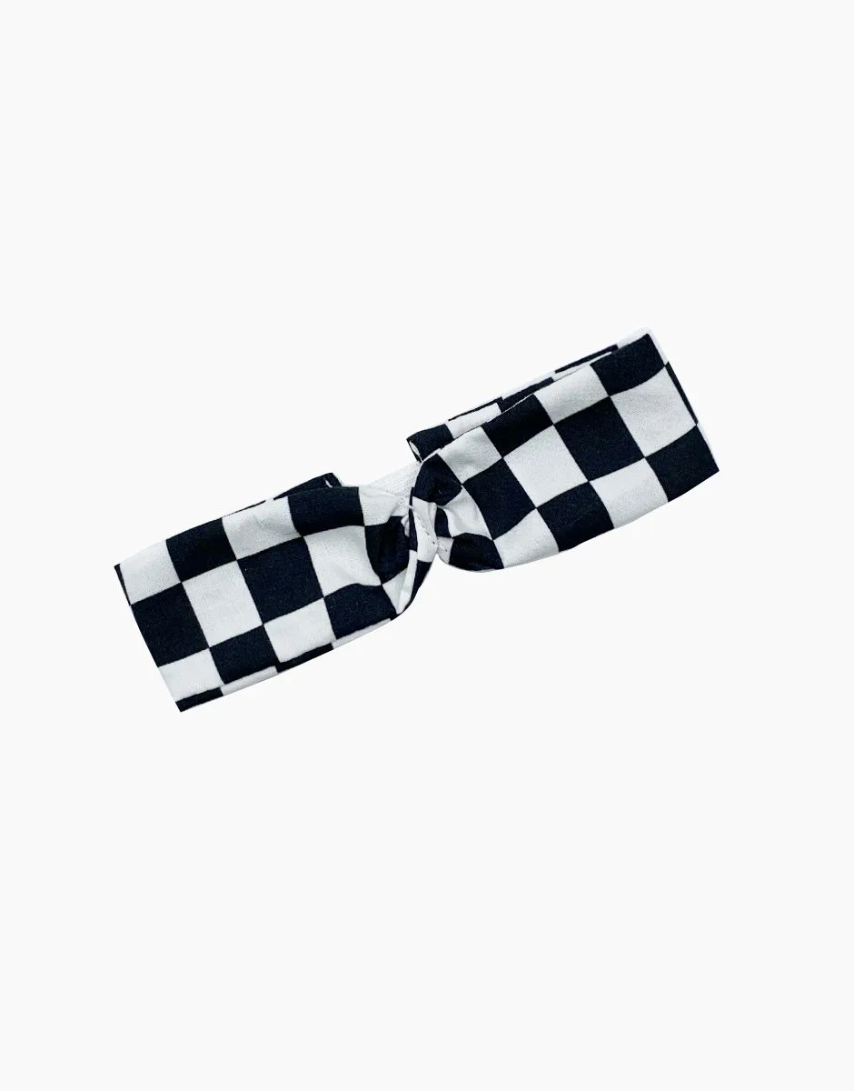 Headband croisée Andrée à damier noir et blanc