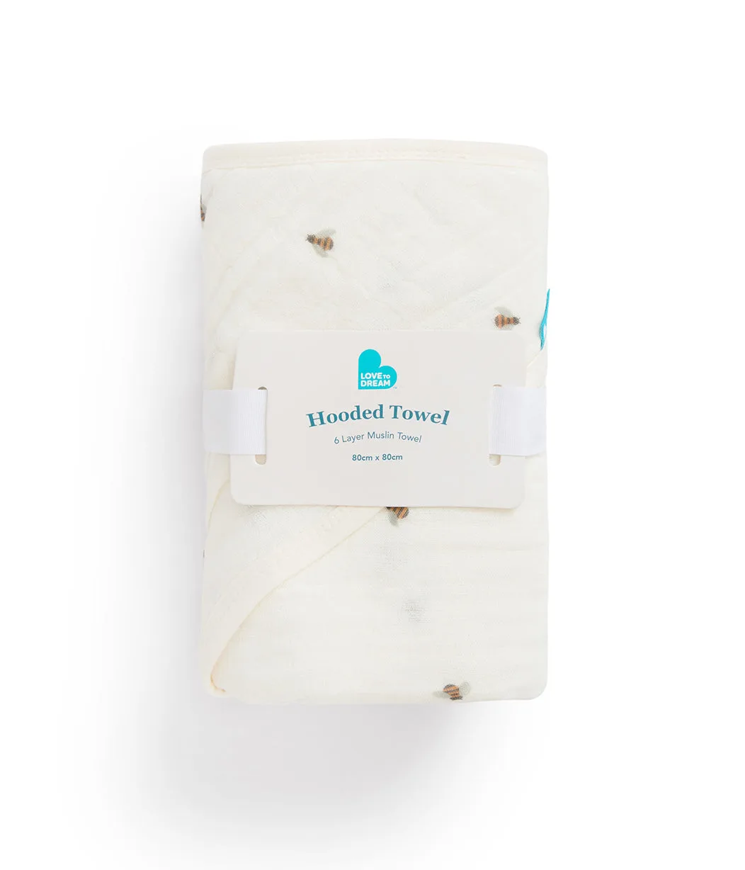 Hooded Towel Muslin Cream Bees