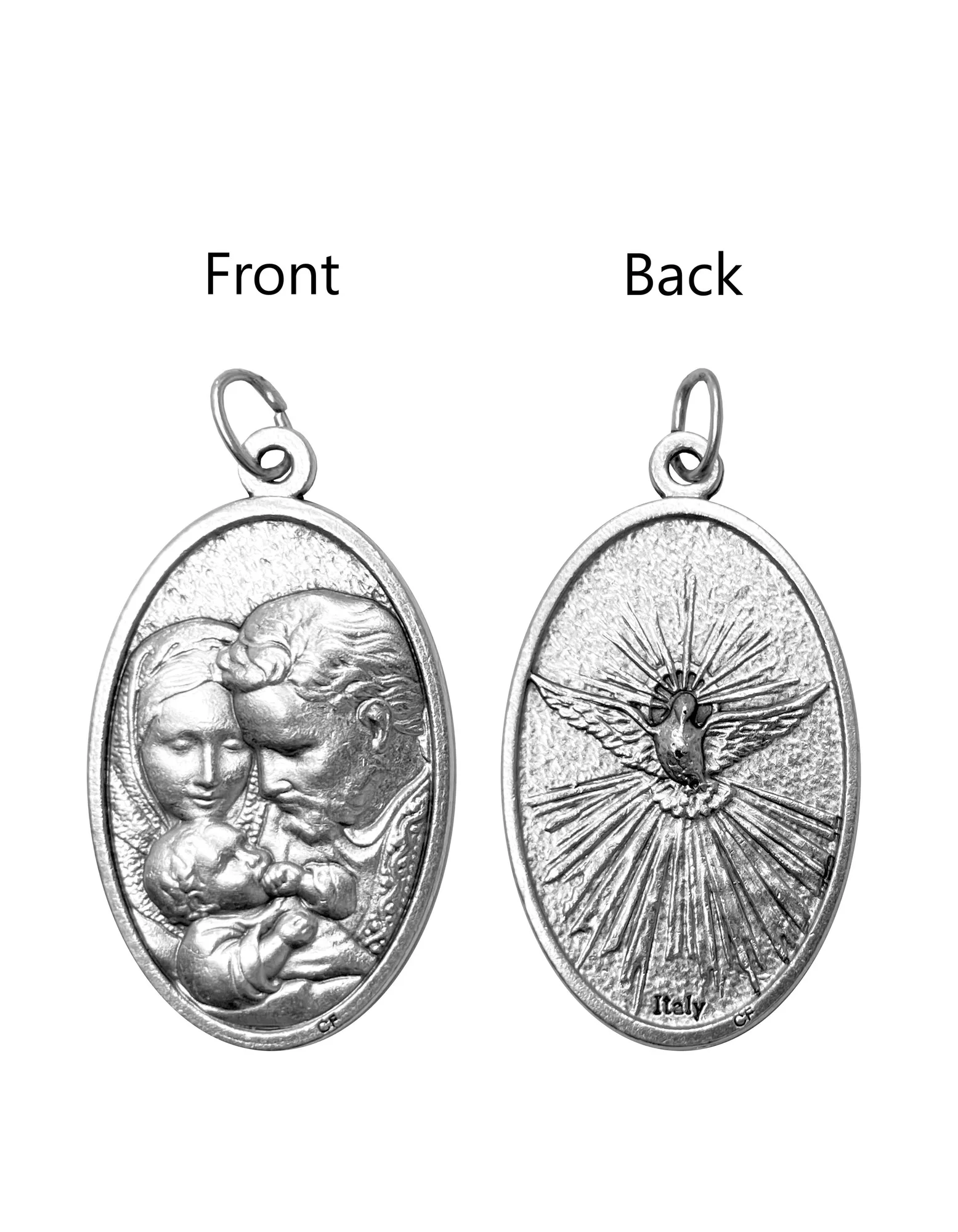 Heiligenmedailles in geoxideerd zilver, gemaakt in Italië 1.5" x 1.0"