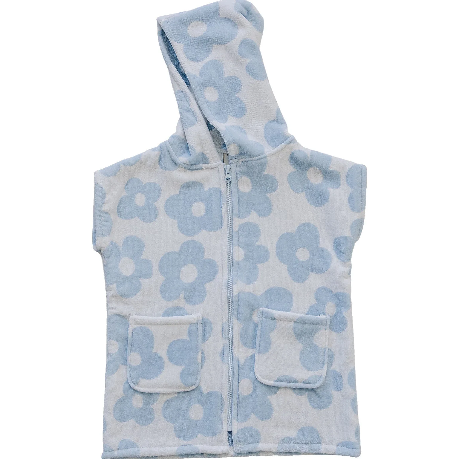 Poncho de praia com fecho de correr em algodão orgânico com estampa floral costeira