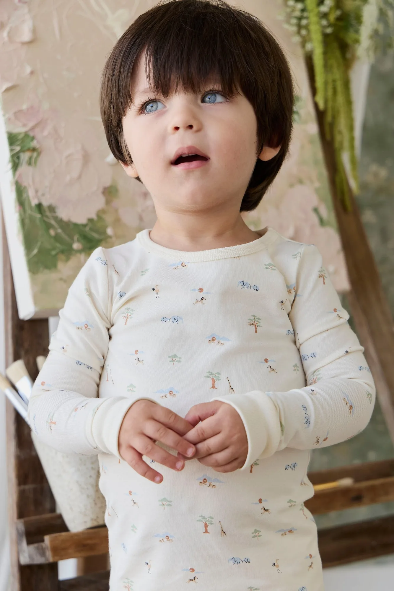 Organic Cotton Jude Long Sleeve Pyjama Set - Savannah Animals Tofu