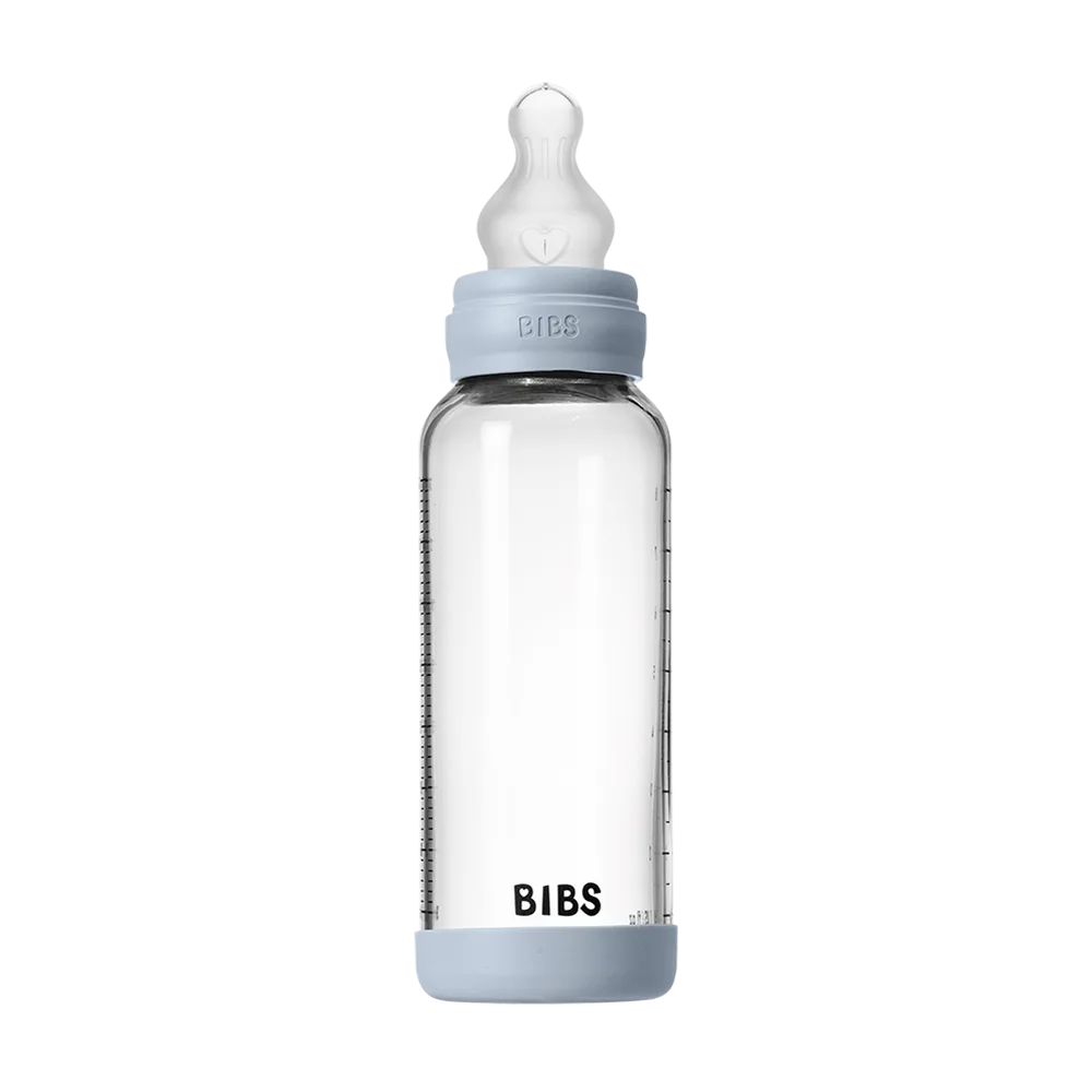Baby Glass Bottle Set 240ml Silicone - Baby Blue