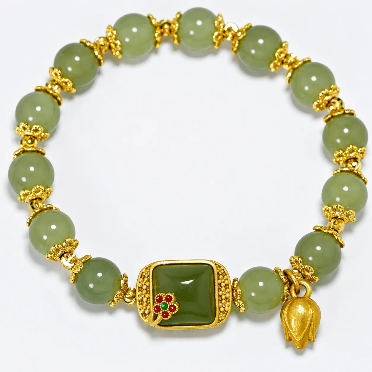 Hetian Jade Lotus Bracelet