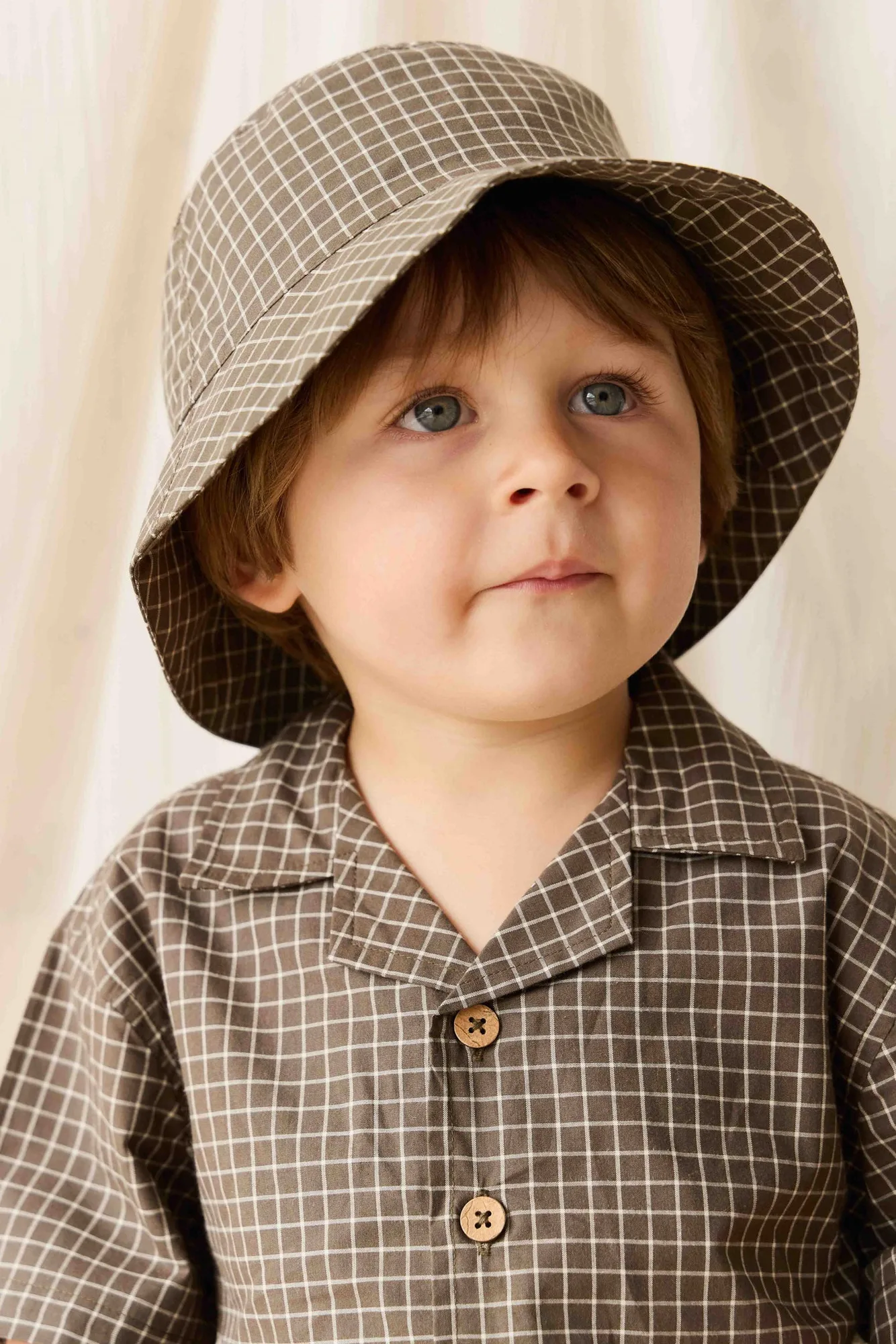 Organic Cotton Bucket Hat - Coffee Grid
