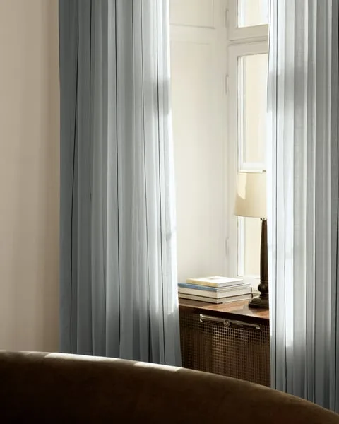How to Style The Sheer Stripe – Pale Blue/Black Curtains for a Monochrome Look
