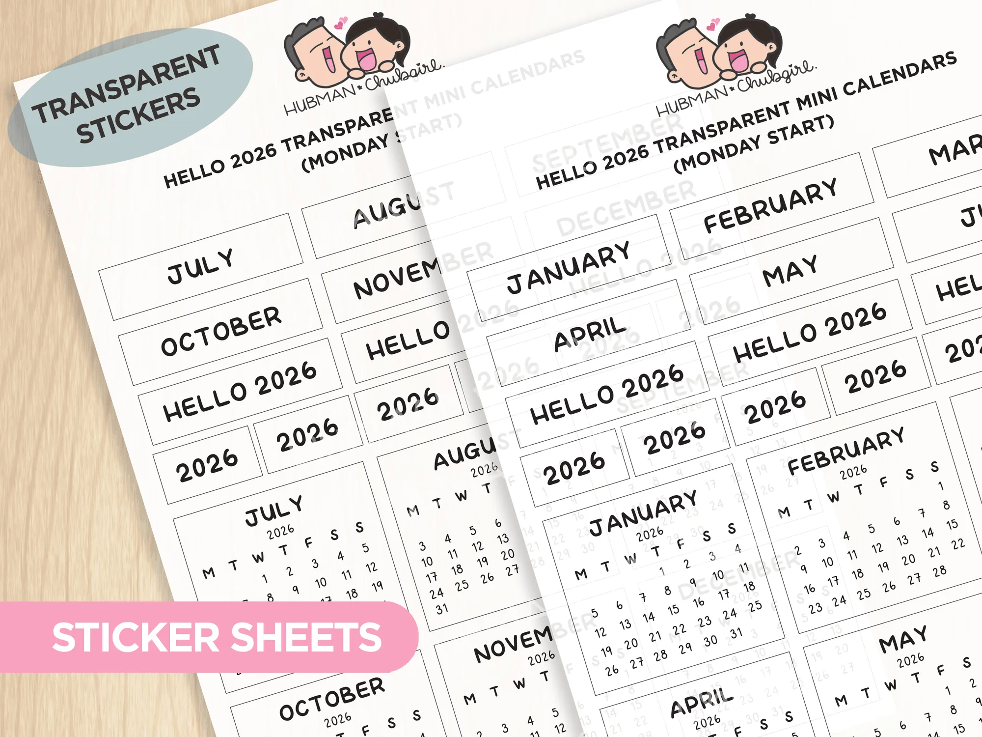 Mini Calendarios Transparentes Hola 2026 (Juego de 2)