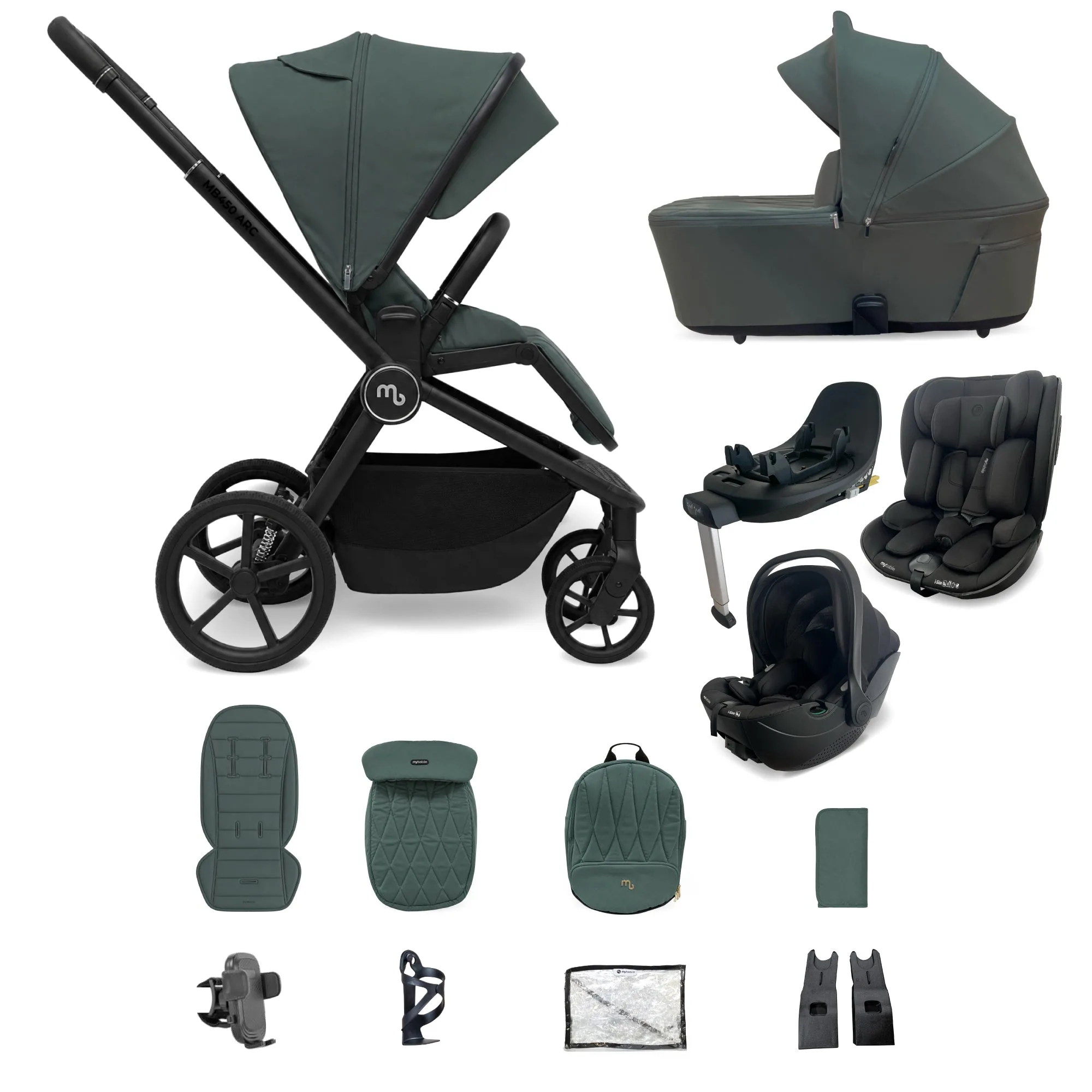 MB450 ARC Sistema de viaje 3 en 1 + silla giratoria + asiento para niño + base - Verde Himalaya