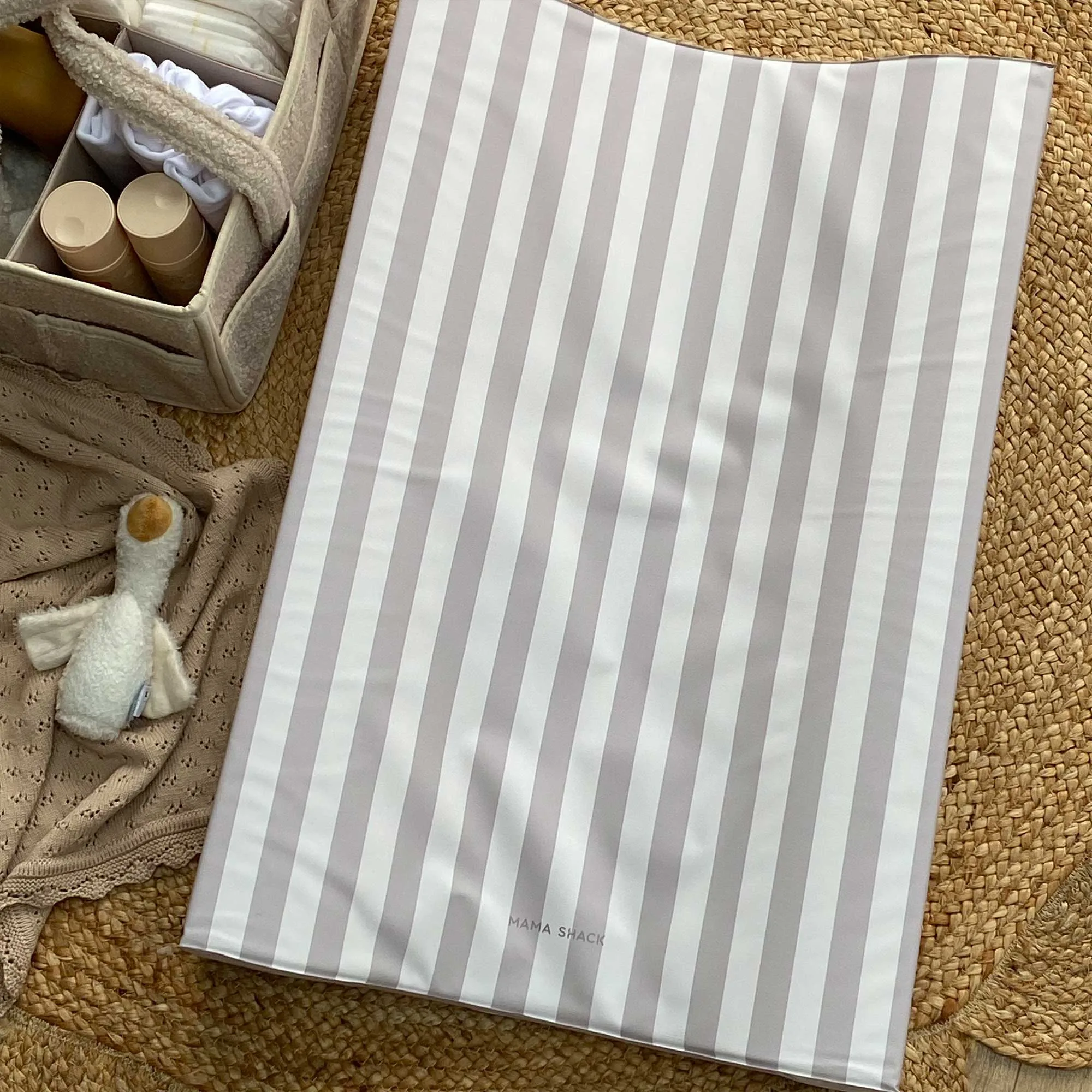 Anti Roll Wedge Changing Mat - Greige Stripe