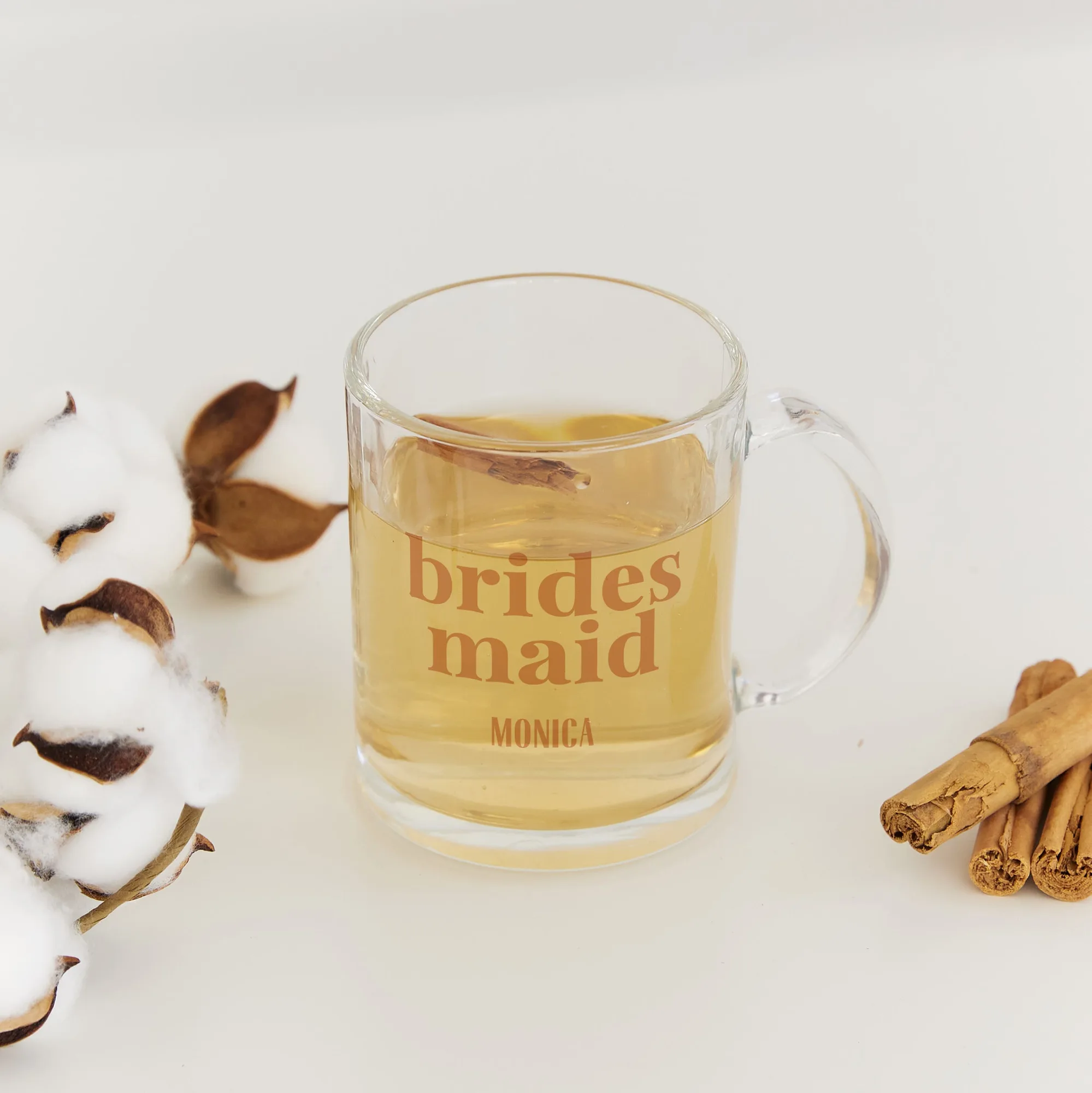 Personalized 11 oz. Clear Glass Coffee Mug with Handle - Desert Floral Bridesmaid