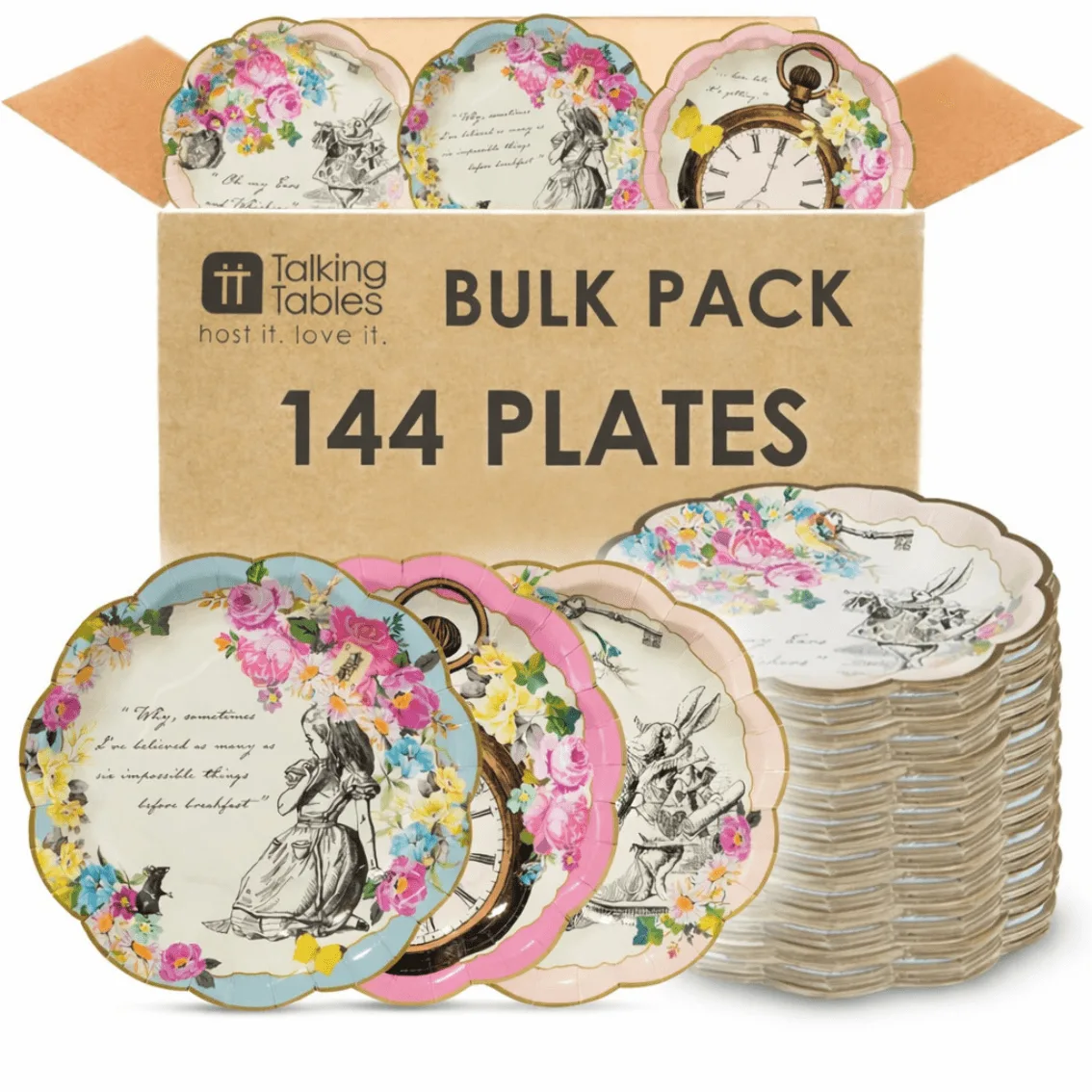 Bulk Pack of 144 Alice In Wonderland Paper Plates - 3 Designs