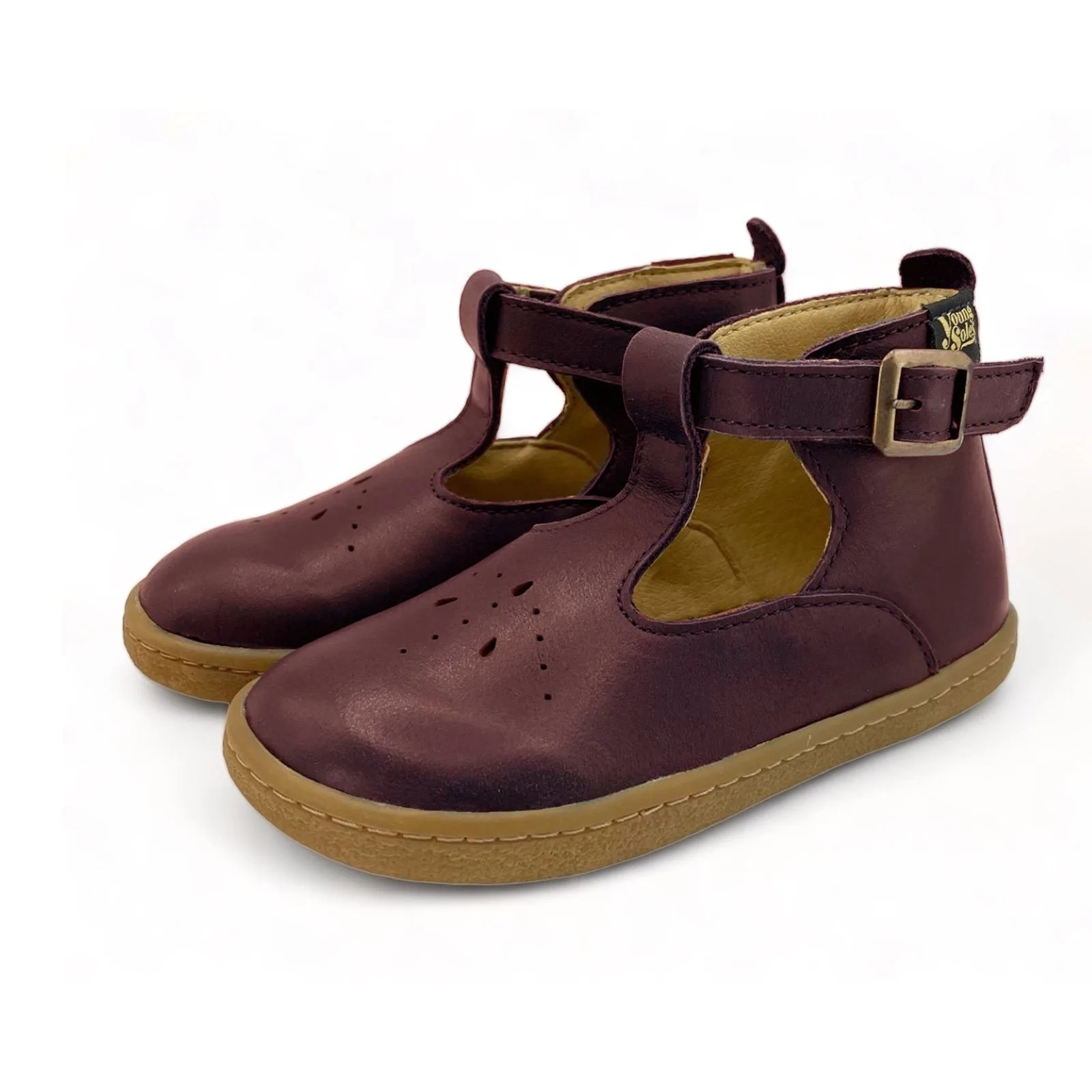 Lark Kids T-Bar Barefoot Shoe - Berry Leather