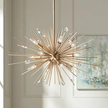 Possini Euro Janae 29 And One Half Inch Wide Antique Gold Starburst Pendant Light 1f063