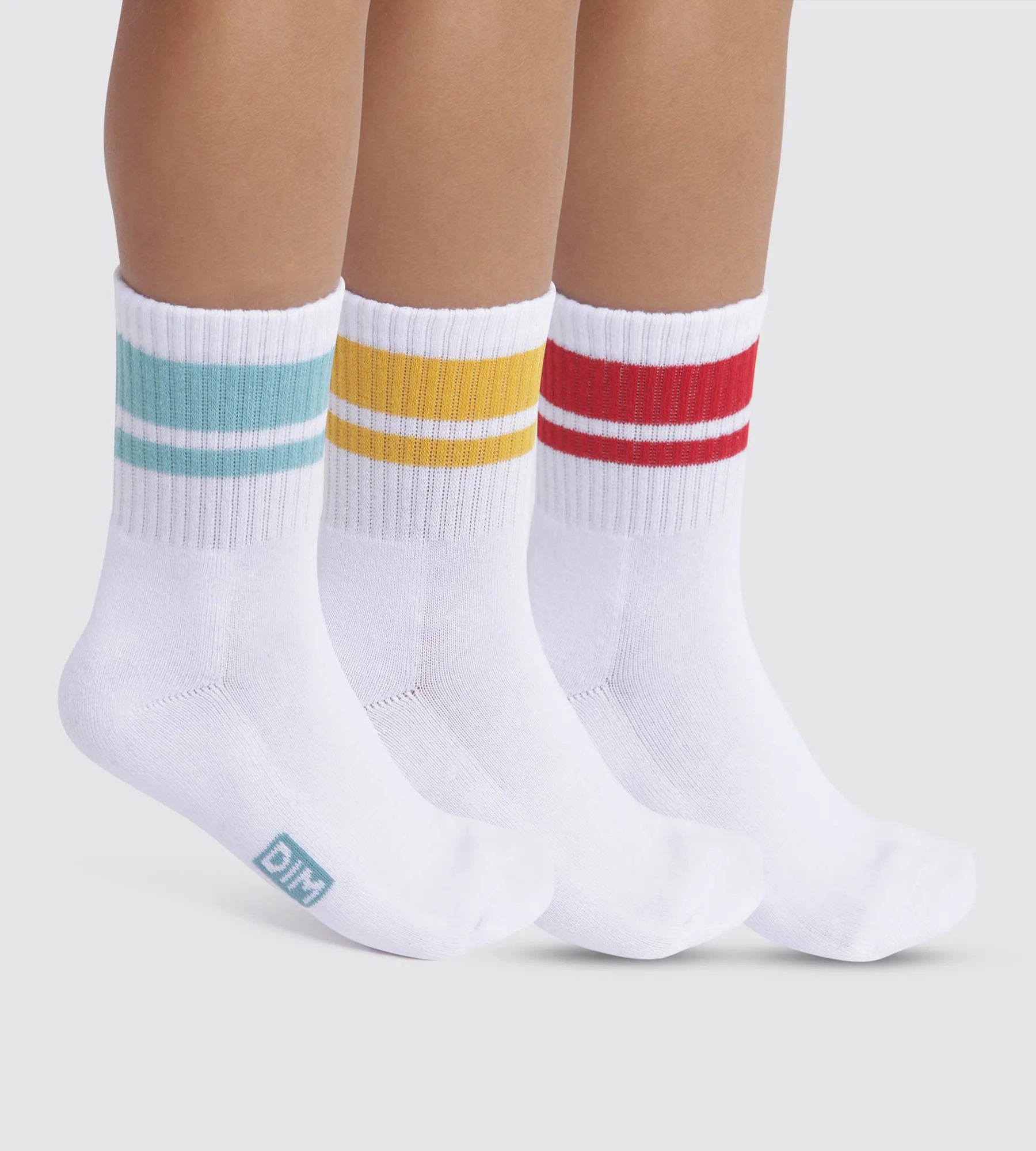 Lot de 3 paires de chaussettes enfant Turquoise Jaune Rouge Dim Sport