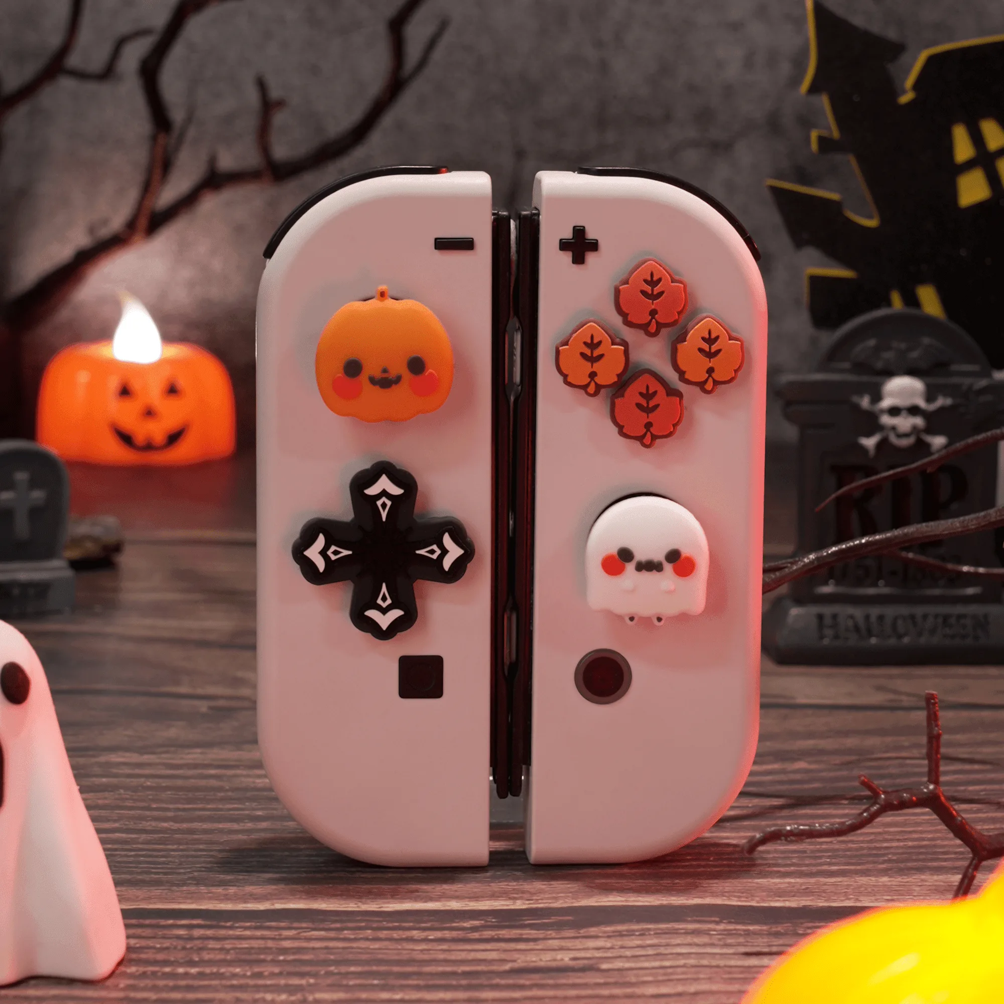 Set de botones y tapas de agarre para pulgares Fantasma Calabaza de GeekShare