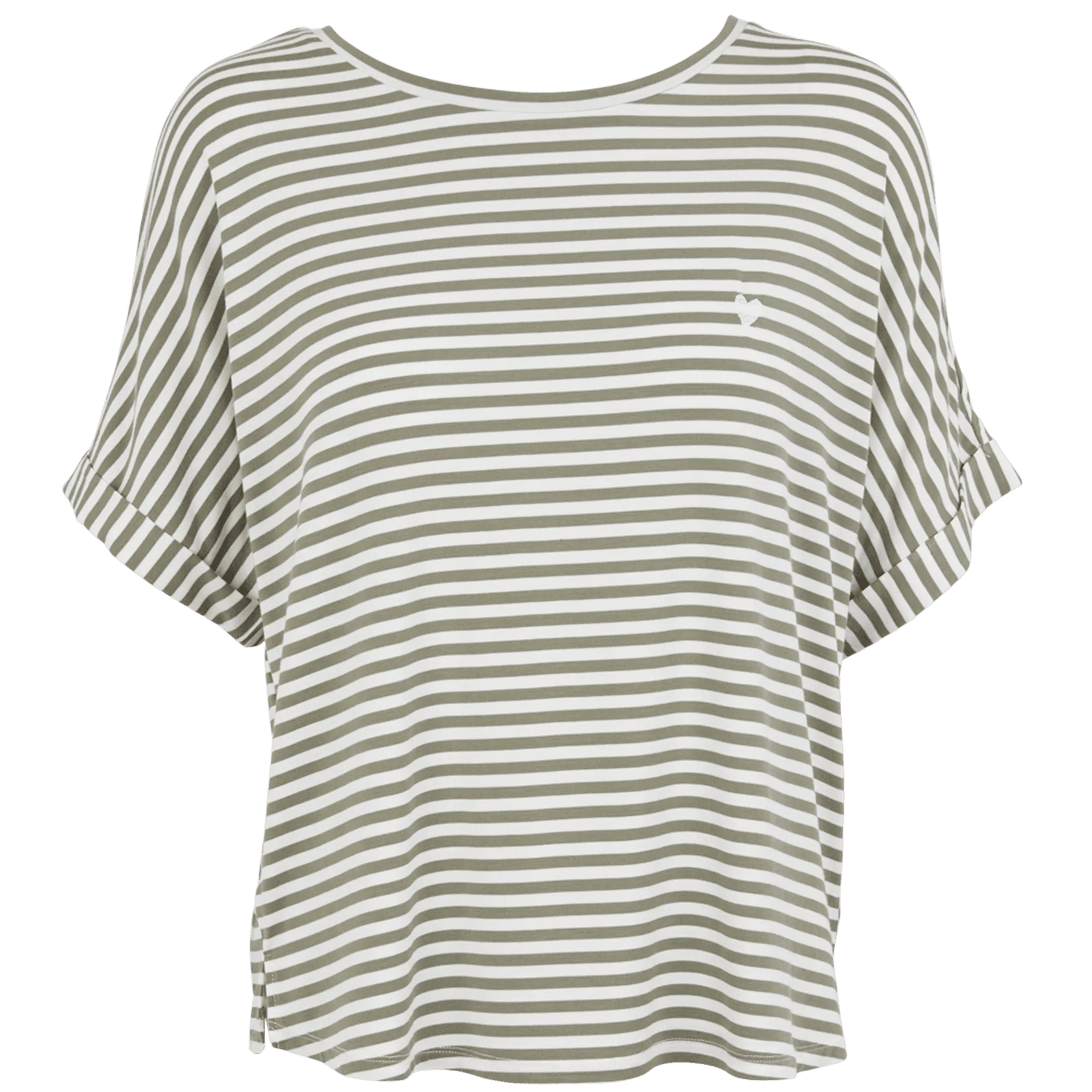 Softness ストライプ半袖Tシャツ - ダークリッチェングリーン