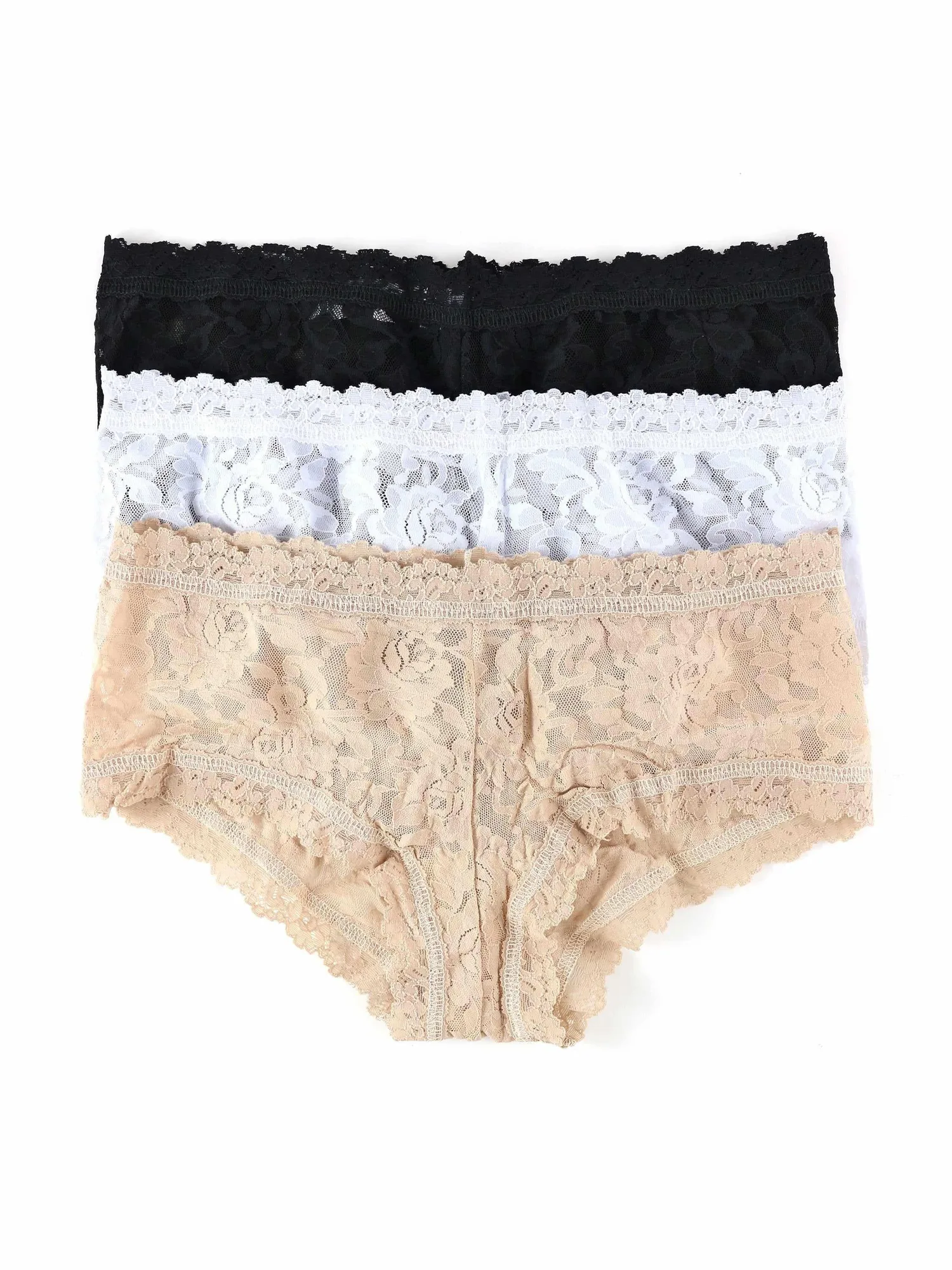 3er-Pack Signature Lace® Boyshorts Schwarz/Weiß/Chai