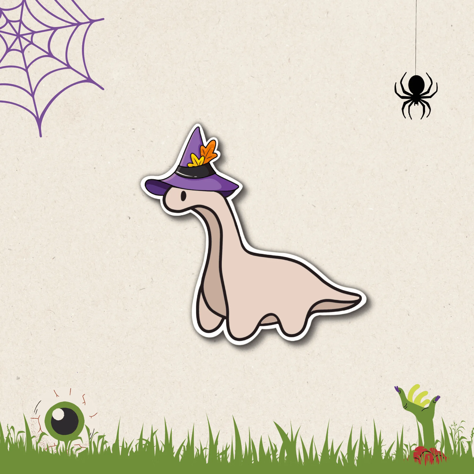 Dinosaur with Witch Hat Sticker: Fun Halloween Decor Ideas