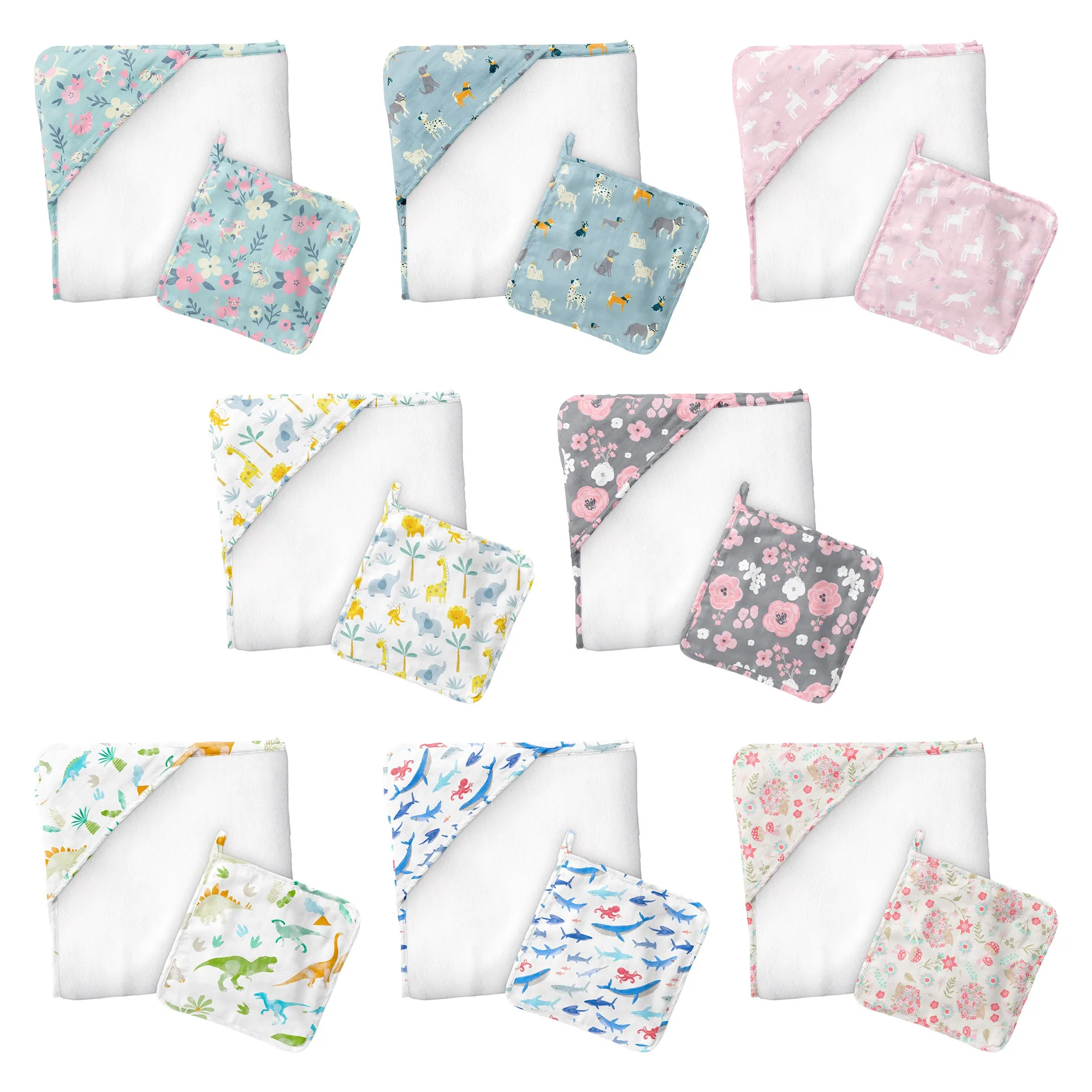 Serviette à capuche avec gant de toilette : essentiels du bain