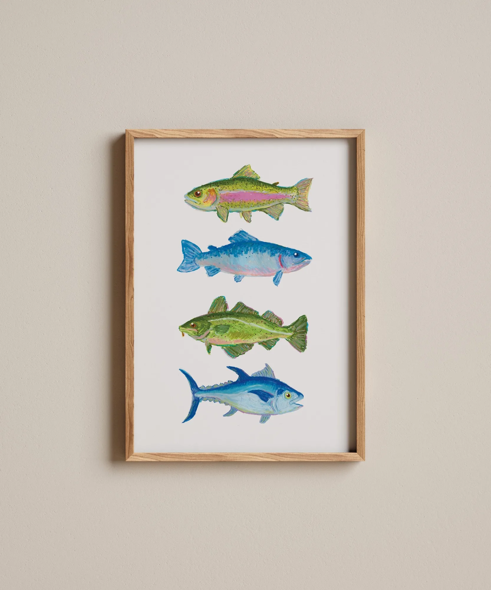 Ölpastell-Ozeanfisch-Kunstdruck vs. Lachs-Sticker