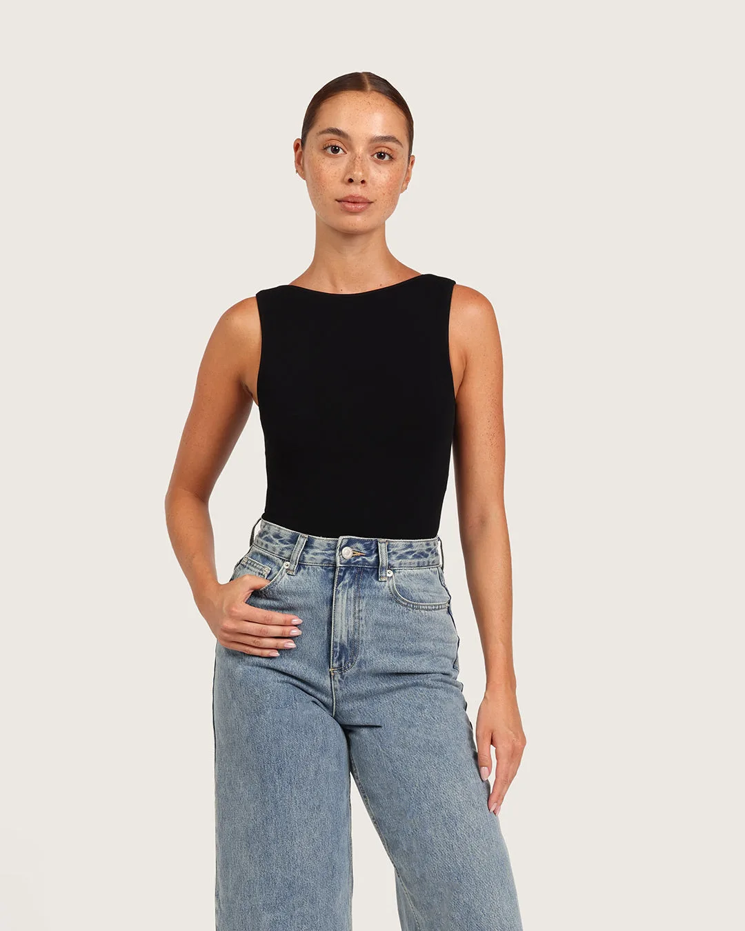 Ribbed Boat Neck Bodysuit