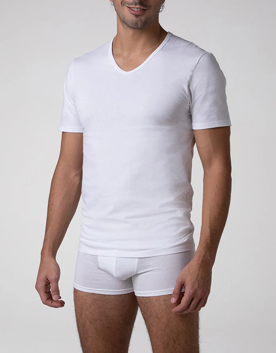 T-shirt scollo a V Cool Sensation in Stretch Cotton, bianco