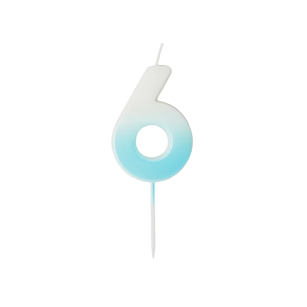 Baby Blue Ombre Number 6 Shaped Wax Pick Candle 6.2cm
