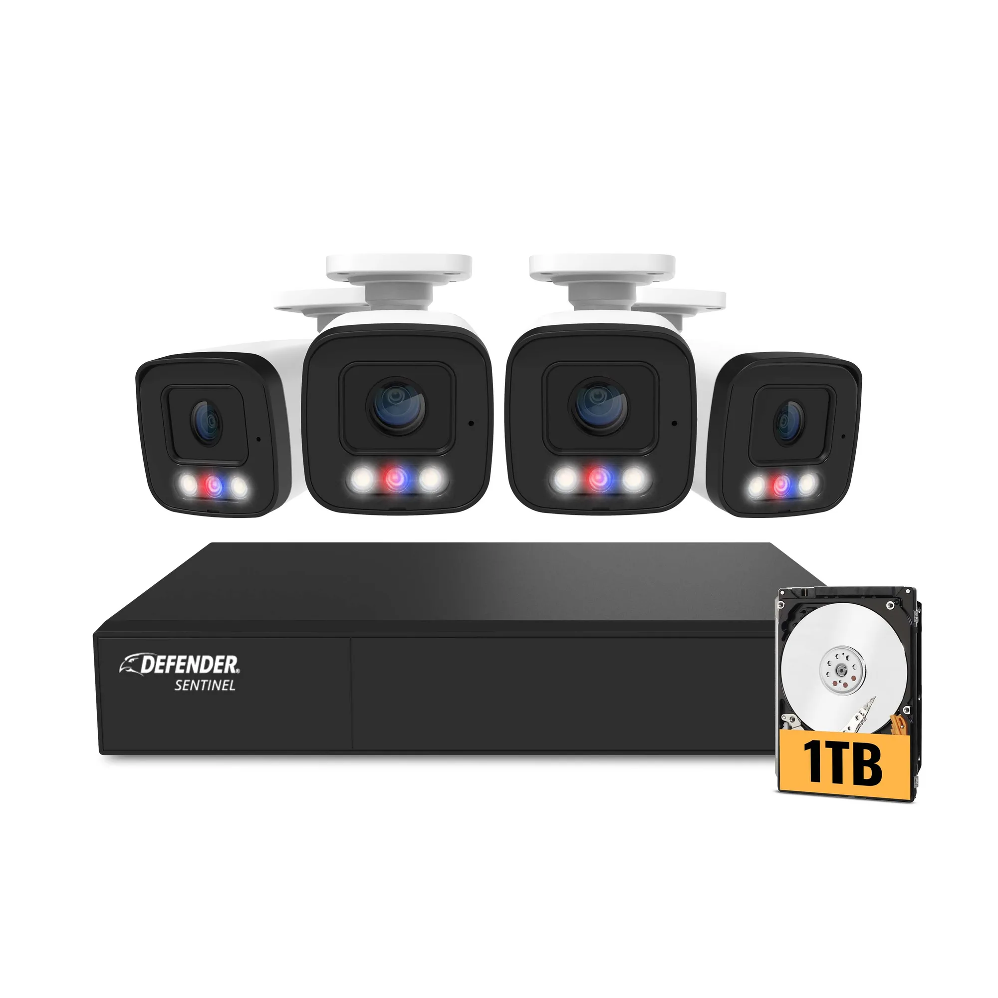 نظام NVR أمني سلكي AI POWERED Sentinel 4K فائق الدقة 8 قنوات PoE، 4 كاميرات معدنية وقرص صلب 1 تيرابايت