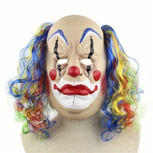 Halloween Grumpy Clown Mask With Colourful Hair