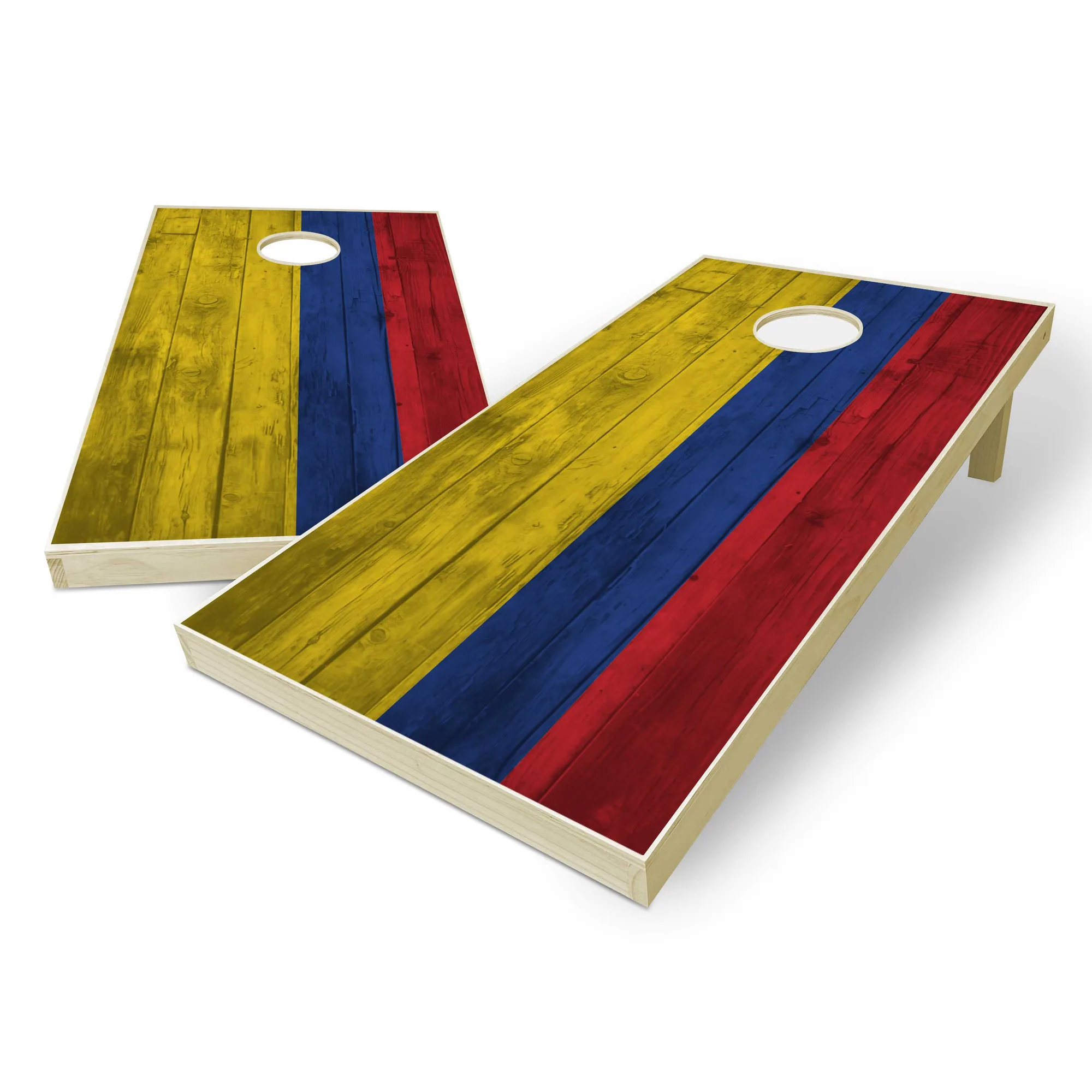 Set Cornhole Bandiera Colombia con Finitura Legno Invecchiato