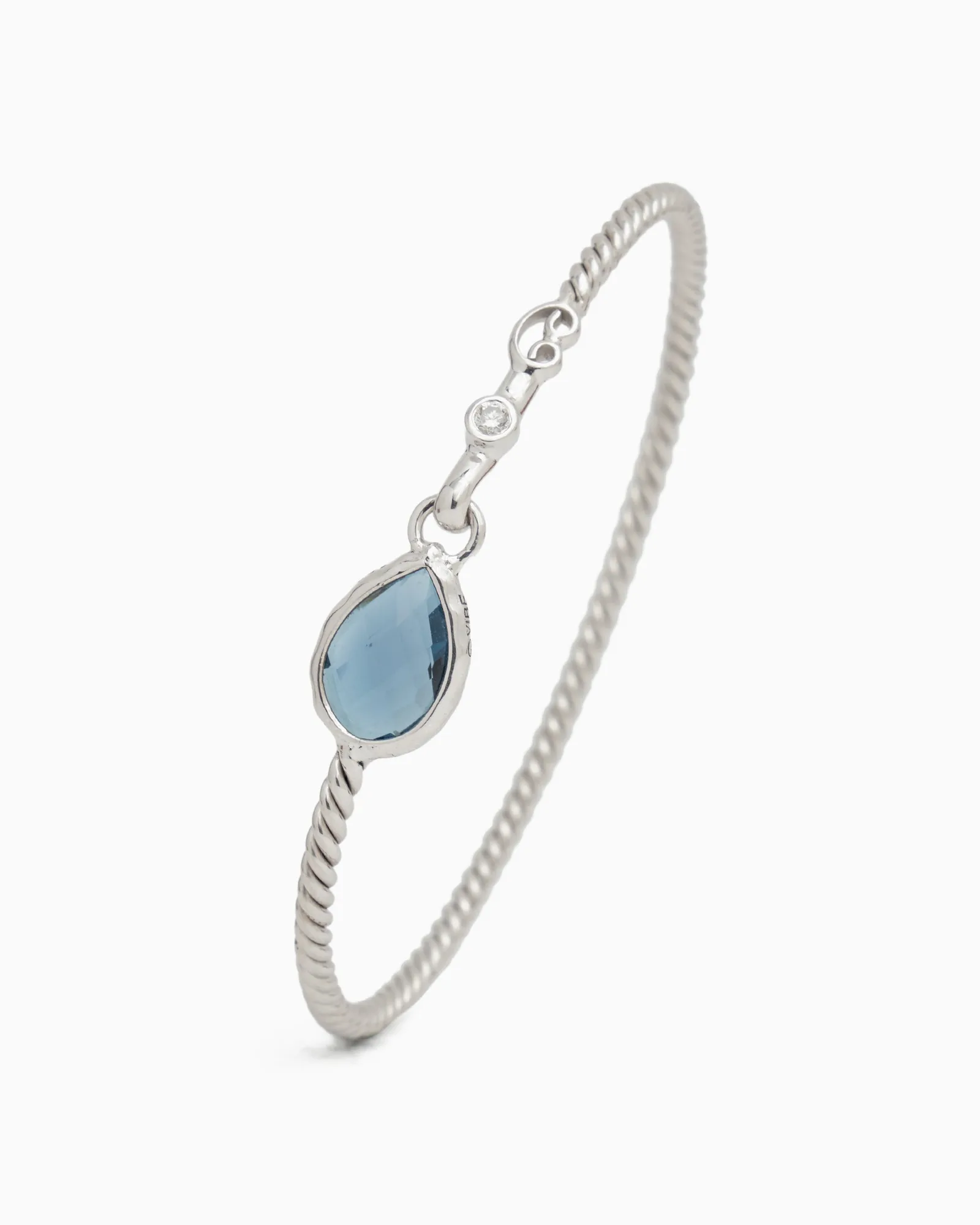 Pulsera Hook Twisted con piedra Dewdrop - Topacio azul de Londres/Diamante