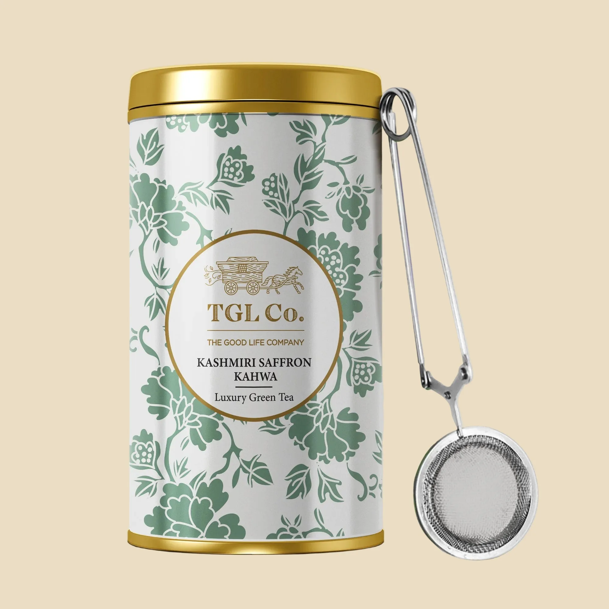 Infusion de thé aux herbes Kahwa du Cachemire et infuseur Pincer