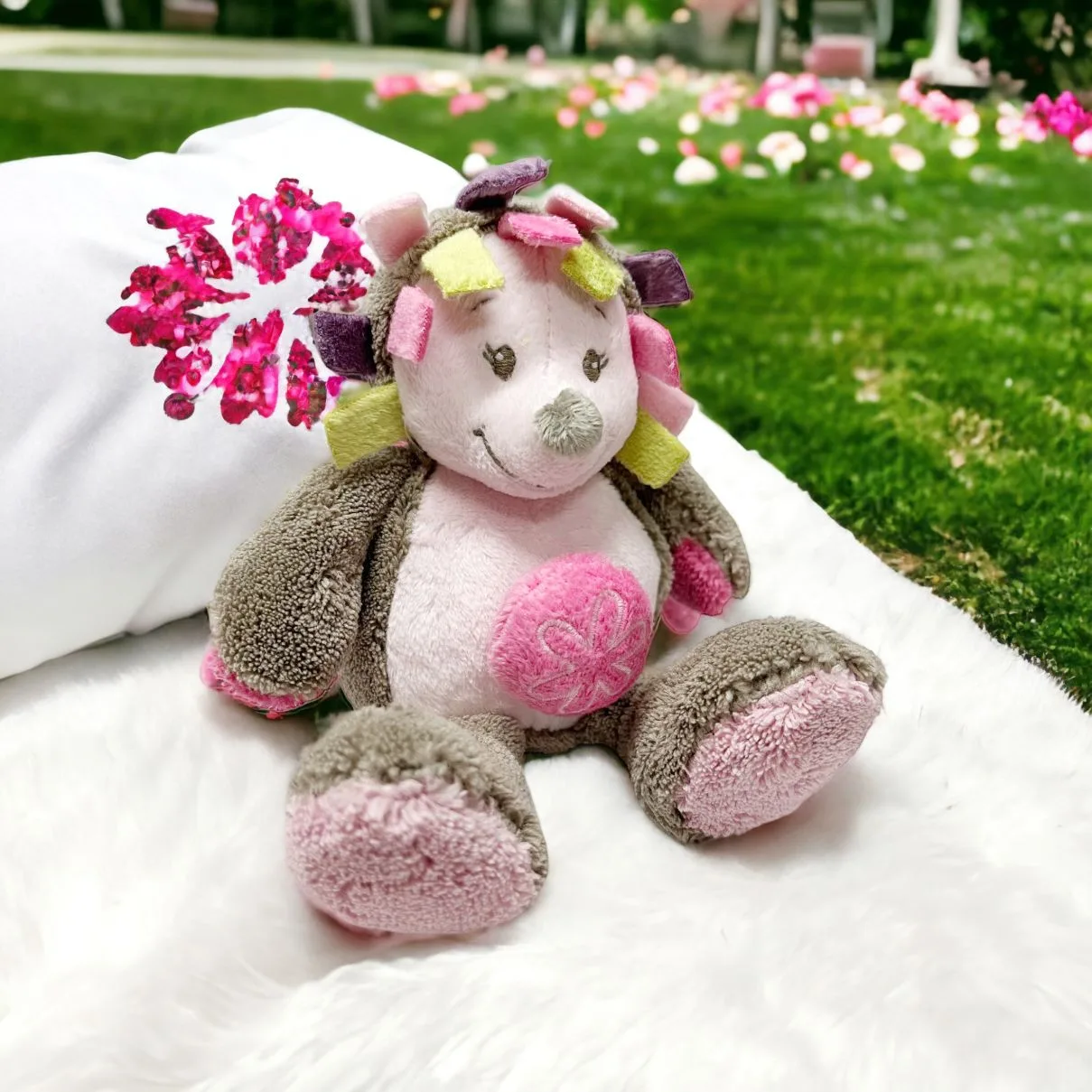 Nattou. Belgium Soft Toy Brand. Baby Pink Hedgehog Pull Musical Stroller