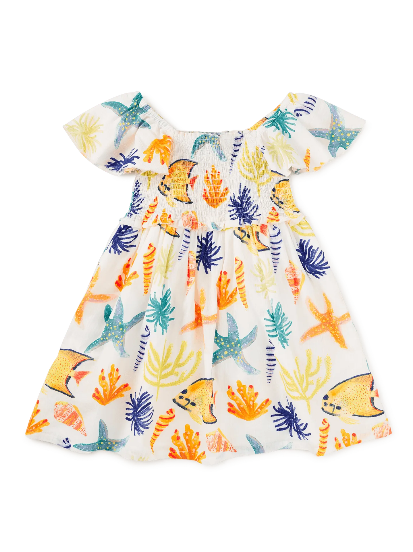 Robe smockée à manches volantées