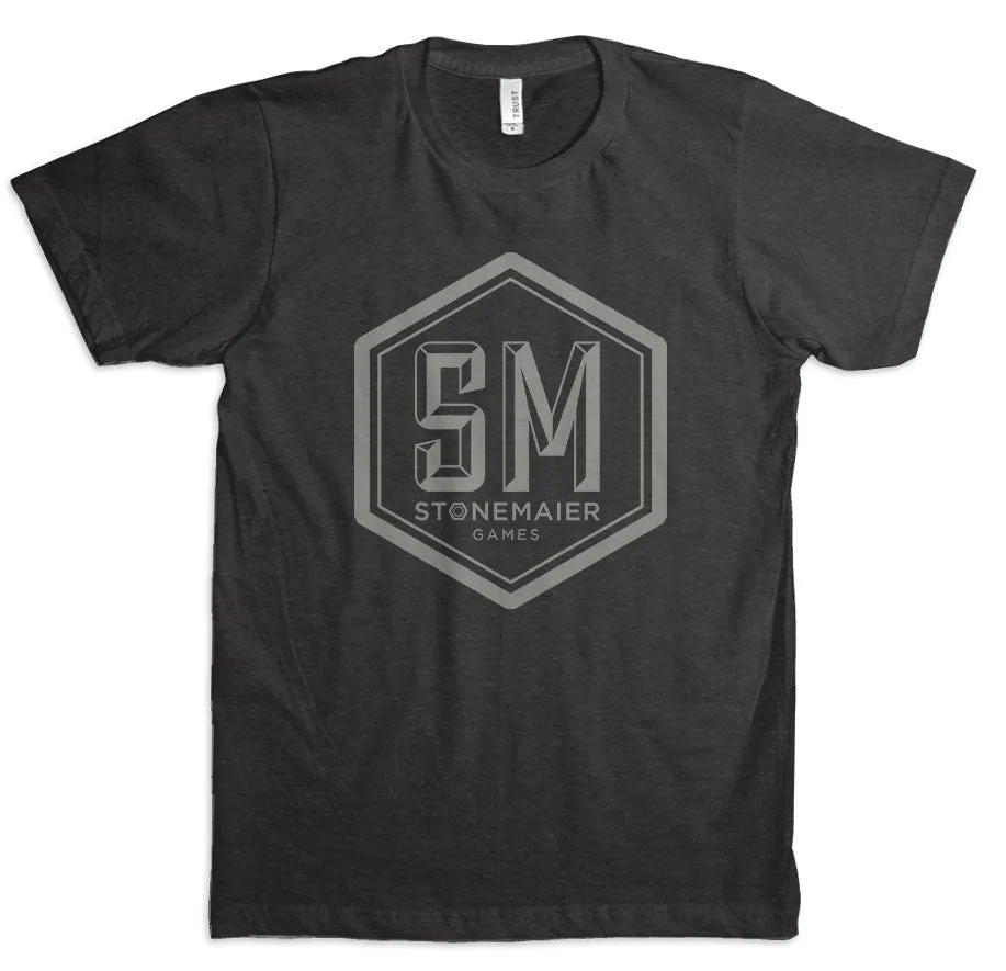 Størrelsesguide til mørkegrå Stonemaier Ambassador T-shirt