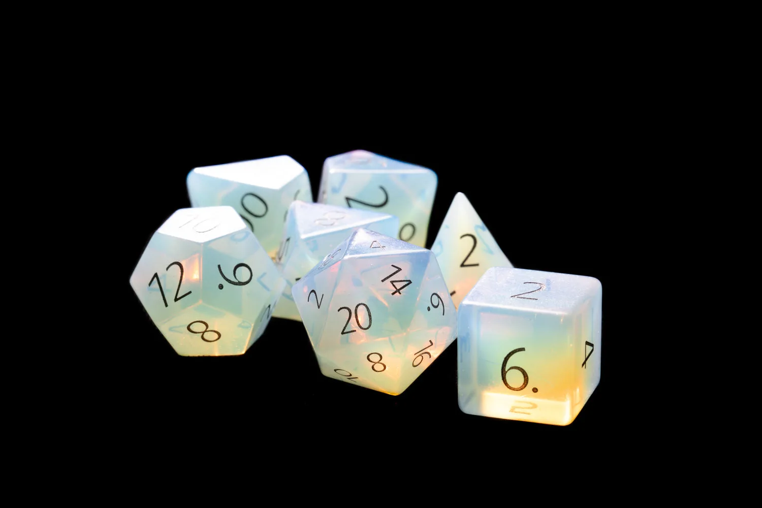 Engraved Opalite: Full-Sized 16mm Polyhedral Dice Set