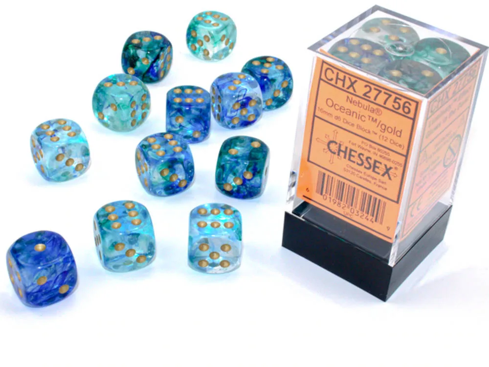 Chessex Nebula Oceanic Luminary à points dorés 16mm Bloc de dés (12 dés)