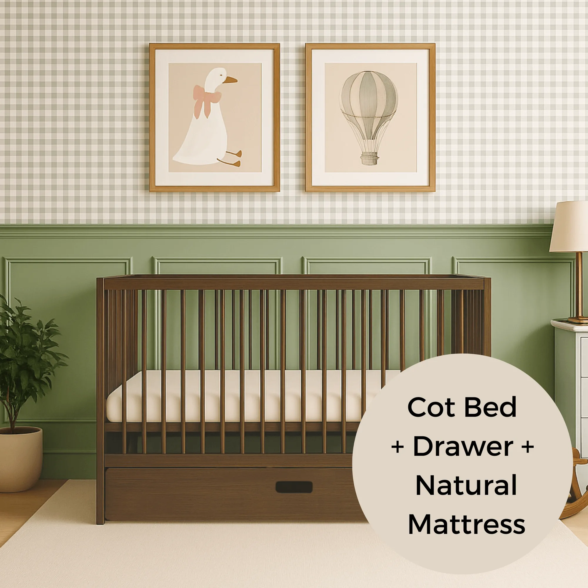 Midi Cot Bed With Drawer & Natural Mattress - Walnut (140x70)