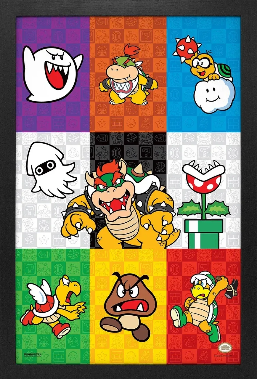 Super Mario "Villains Pop Art" Framed Gel Coated Poster