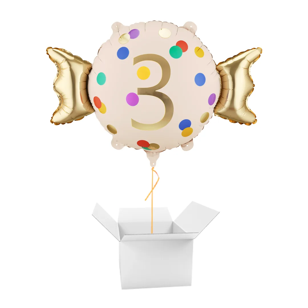 Globo de 3.er cumpleaños en caja vs. globo de foil estándar